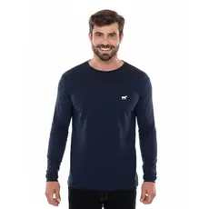 Camiseta Masculina Manga Comprida Lisa Bordada Casual c Punho