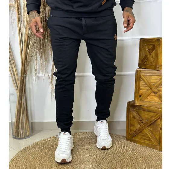 Calça Moletom Masculina Peluciada Jogger P ao G3 Plus Size