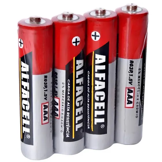 Kit com 8 Pilhas Palito Bateria AAA ou AA Pequena Alta Resistência Alfacell - 1,5v