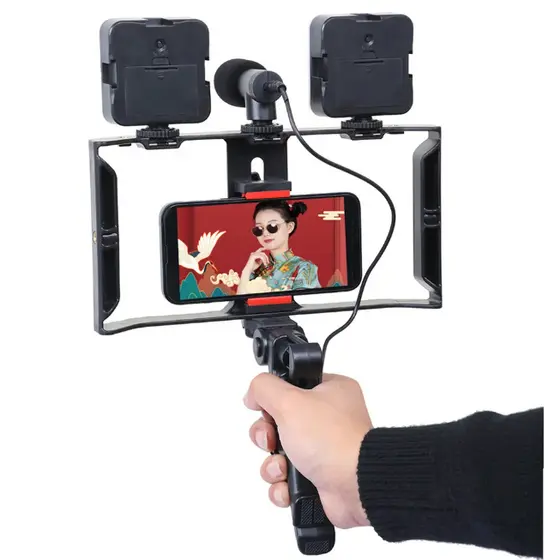 Estabilizador Live e Vlog Suporte de Gaiola de Coelho Com tripés Móvel Para Celular E Câmera