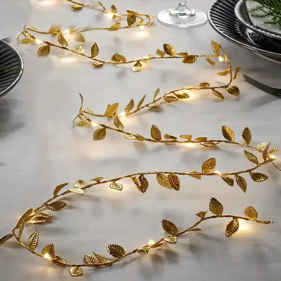 Luzes de Corda LED Folha Dourada Fadas Bateria Decoração Quarto Casamento Aniversário
