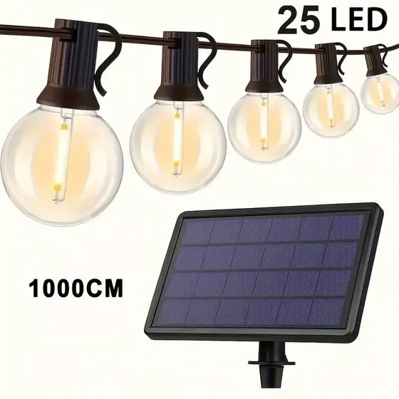Kit Varal De Luz Solar Com 25 Lampadas Para Área Externa Festa Gambiarra Prova Dgua 10 Metros