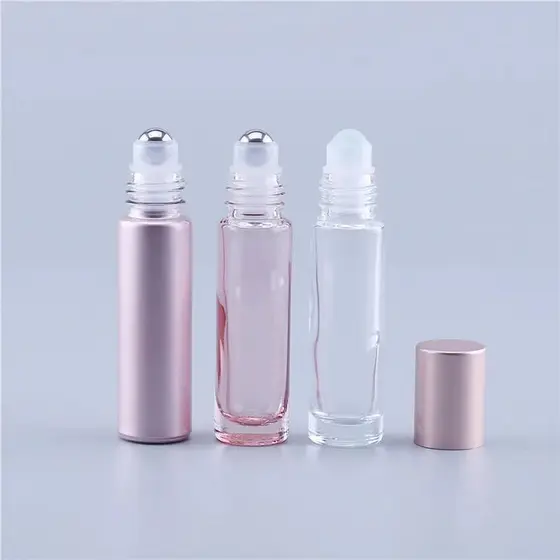 1 Pçs 10ml Cor Rosa Rolo De Vidro Grosso Em Óleo Essencial Vazio Perfume Garrafa Bola Para Viagens