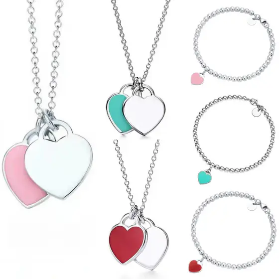 Conjunto De Joias De Amor Da Moda Em Prata S925 De Alta Qualidade Para Mulheres (Colar + Pulseira) | Rosa Vermelho