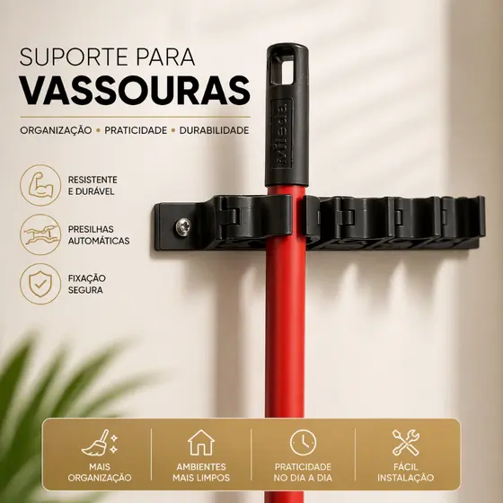Suporte Vassoura Parede Organizador Multiuso Forte Com Parafuso Cozinha Lavanderia