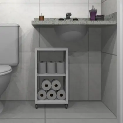Armarinho de Apoio para banheiro em MDF com rodizio plastico 50x30x24,5cm