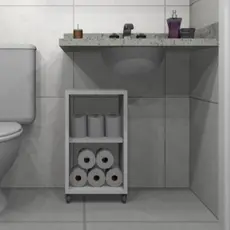 Armarinho de Apoio para banheiro em MDF com rodizio plastico 50x30x24,5cm