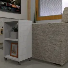 Mesinha de apoio para sofá em MDF 50x30x24,5cm com rodizio de plastico