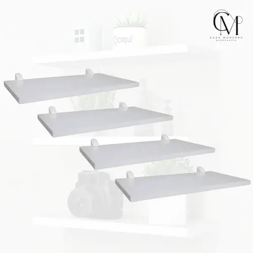 Prateleiras MDF Kit com 4 peças Branco e Preto 40x20 15mm com KIT suporte de fixação