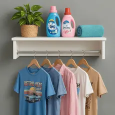 Cabideiro de Parede MDF com Fundo e Prateleira Arara Roupas Quarto Lavanderia