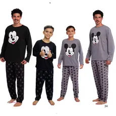 KIT PIJAMA INVERNO PAI E FILHO MICKEY ESTAMPAS DIVERTIDAS INVERNO MANGA LONGA