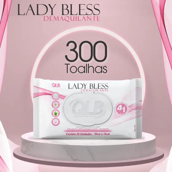Kit com 10 Lenços/Toalhas Umedecidas Demaquilante LadyBless c/ 30 Toalhas Cada – Tampa FlipTop