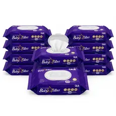 Caixa com 10 Lenços/Toalha Umedecidas Baby Star Roxa c/ 100 Unidades Cada – Sem Tampa FlipTop