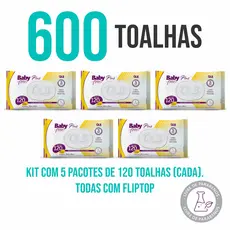 Caixa com 5 Lenços/Toalhas Umedecidas Baby Free Plus c/ 120 Unidades Cada - Tampa FlipTop