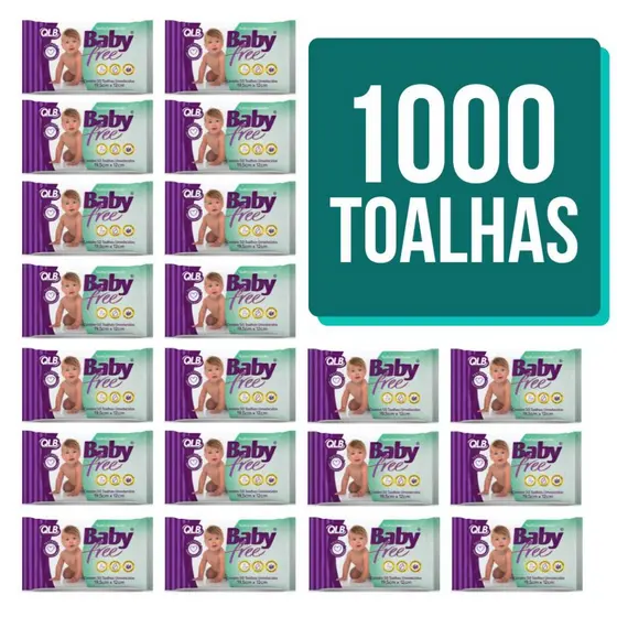 Caixa com 20 Lenços/Toalhas Umedecidas Baby Free c/ 50 Unidades Cada