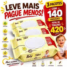 Kit 3 Pacotes Toalhas Umedecidas Baby Star 140 Unidades – Total 420 Toalhas