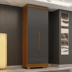 Guarda Roupa 100% MDF 2 Portas 1 Gaveta Smart Plus Espresso Móveis Cinamomo/Chumbo