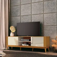 Rack Ripado para TV até 60 Polegadas 160cm Pés Madeira Maciça Legacy em . Bege Off White/Cedro Natural Off