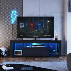 Rack para TV até 60 Polegadas com LED 160cm Gamer 1 Gaveta 2 Prateleiras em Vidro Yescasa Preto Preto