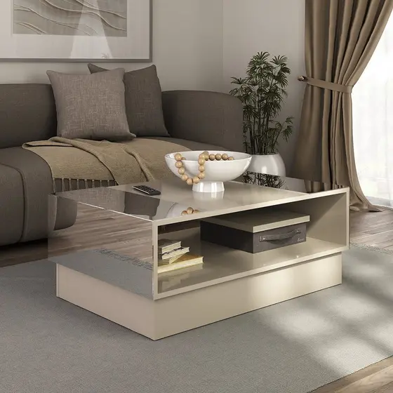 Mesa de Centro com Espelhos Detroit Bege Off White Off White