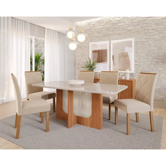 Sala de Jantar Louise 180cm com 06 Cadeiras Fernanda Wood
