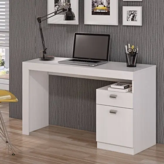 Escrivaninha Mesa Escritório Melissa 1 Gaveta 1 Porta 120cm Branca Branco