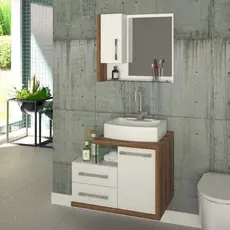 Conjunto para Banheiro Gabinete com Cuba e Espelheira Legno 650w Branco/Nogal