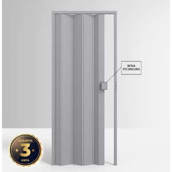 Porta Sanfonada de Pvc 210x97cm Permatti Cinza Liso