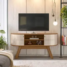 Rack para TV até 55 Polegadas MDF 136cm Curvo Atlanta Marrom Naturale/Off White Naturale/Off White