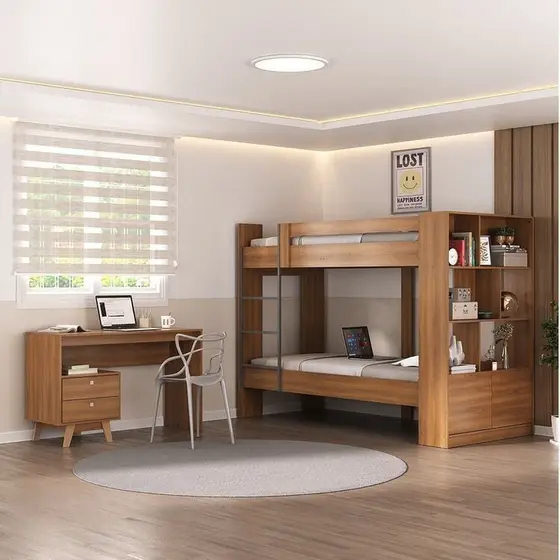 Quarto Juvenil Completo Zest com Beliche e Escrivaninha 2 Gavetas Yescasa Nogal