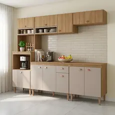 Cozinha Modulada 6 Peças com Torre Quente, Nichos e Balcão com Tampo Marti Yescasa Mel/Fendi Sim