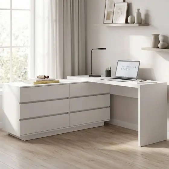 Escrivaninha em L ou Reta Oring 6 Gavetas 139,8cm CabeCasa MadeiraOriginals Branco