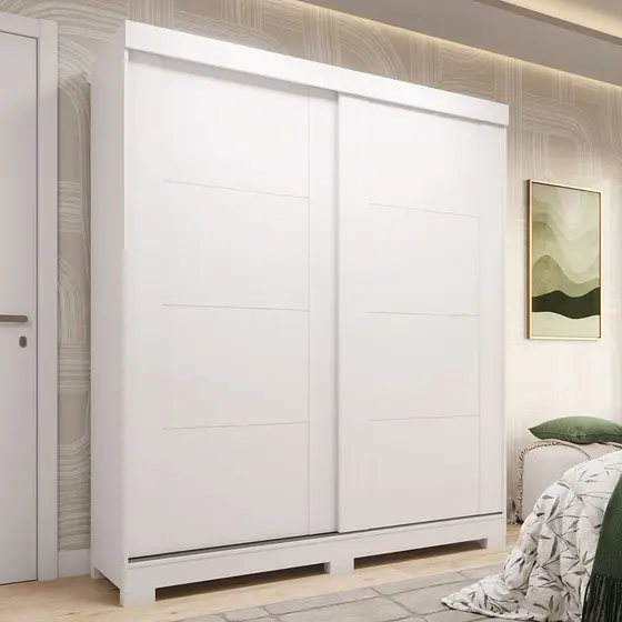 Guarda Roupa Casal 160cm 2 Portas de Correr 100% MDF Boldina Espresso Móveis Branco