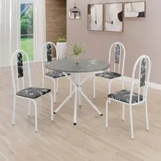 Conjunto Sala de Jantar Mesa Redonda 70cm Tampo Granito Topázio 4 Cadeiras Linda Yescasa Preto Floral/Branco