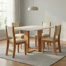 Conjunto Sala de Jantar Mesa Retangular 120x80cm 4 Cadeiras Estofadas Bege Mel/Blonde/Bege
