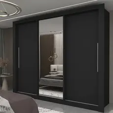Guarda-roupa Casal 3 Portas 1 Porta Espelhada Milão Yescasa 100% MDF Preto