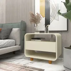 Mesa de Cabeceira 1 Gaveta Innova Moderno 100% MDF Branco Off White Off White