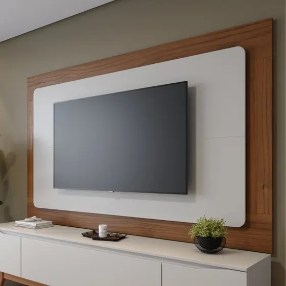 Painel para TV até 75 Polegadas MDF 217cmx134cm Oslo Bege Off White/Canella Off White/Canela