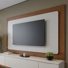 Painel para TV até 75 Polegadas MDF 217cmx134cm Oslo Bege Off White/Canella Off White/Canela