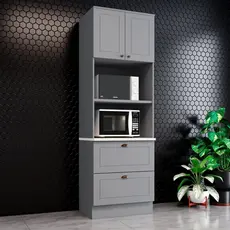 Torre Quente 2 Portas 2 Gavetas 2 Nichos para Forno Emily Espresso Móveis Cinza/Calcare