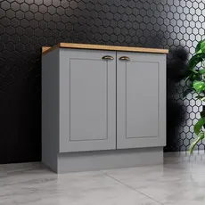 Balcão para Cozinha 2 Portas 80cm com Tampo Emily Espresso Móveis Cinza/Nature