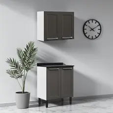 Cozinha Compacta em Aço 2 Peças 4 Portas Florença Itatiaia Grafite/Branco