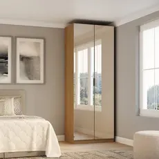 Guarda-roupa Modulado 2 Portas com Espelho Prateleiras Cabideiros sem Gavetas 90cm 100% MDF Altezza Freijó