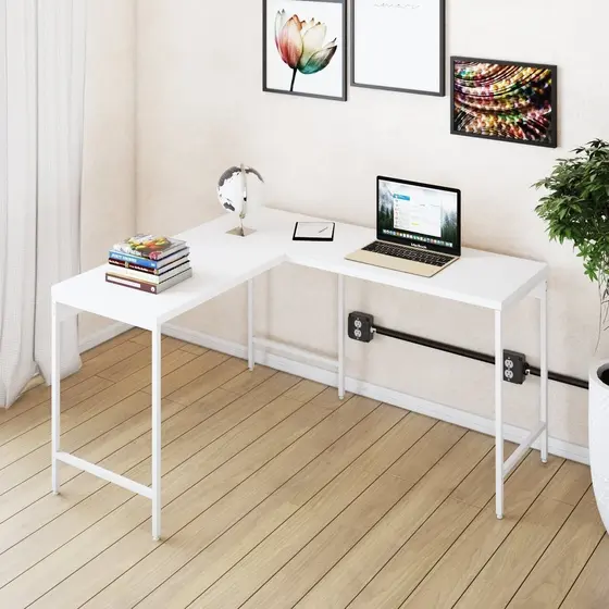 Escrivaninha Mesa Escritório em L Estilo Active 120cm Industrial Yescasa Branco/Branco Chess