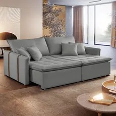 Sofá Cama Retrátil e Reclinável 3 Lugares Linho Cinza Detroid 200cm Yescasa Linho Cinza