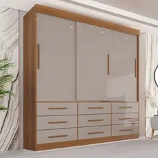 Guarda Roupa Casal 3 Portas 9 Gavetas Luana Off White/Cinamomo/Off-White Cinamomo/Off White