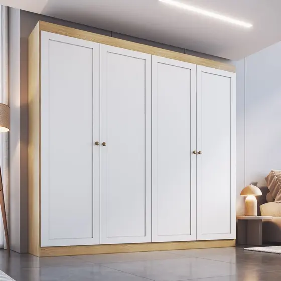 Guarda-Roupa Casal 4 Portas 2 Gavetas Americano/Provençal Ele e Ela Europa Savana/Branco