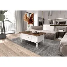 Mesa de Centro Retangular com 1 Gaveta em Madeira Maciça Branco/Nogal Branco/Nogal