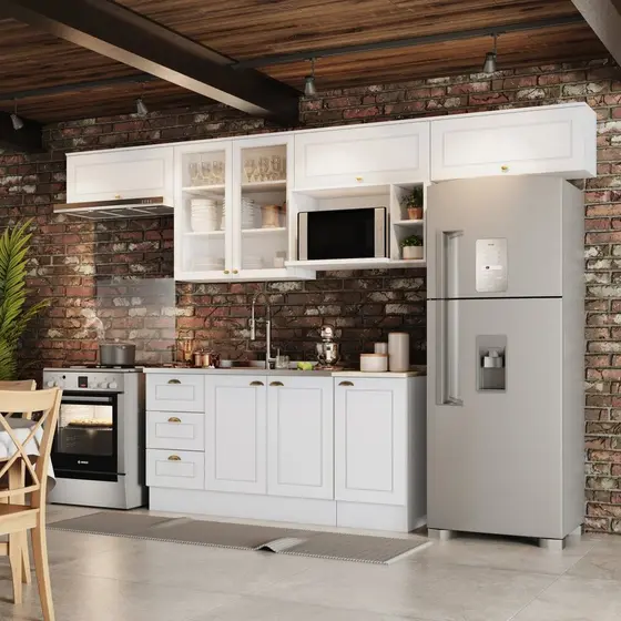 Cozinha Compacta 7 Peças Emily Espresso Móveis Branco HP/Calcare