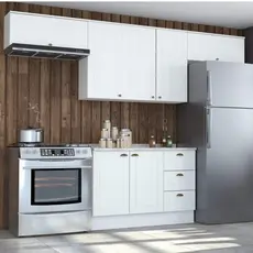 Cozinha Compacta 4 Peças com Duplo Aéreo Emily Espresso Móveis Branco HP/Calcare